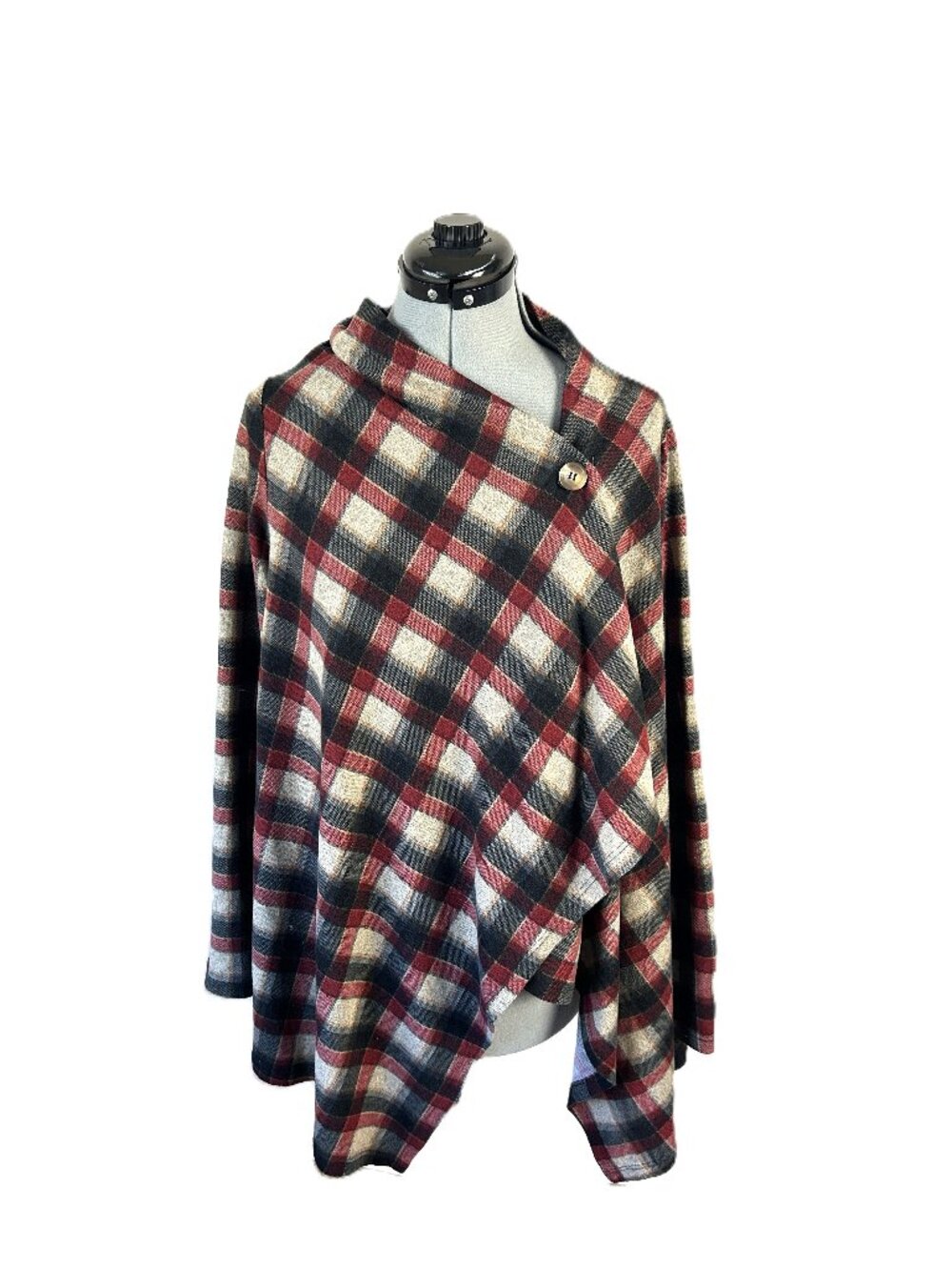 Entro Drape Front Plaid Flannel Top S